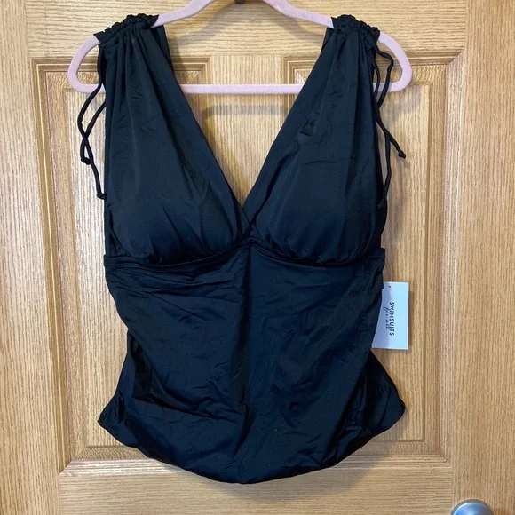 Nwt Swimsuits For All Tie Shoulder Ruched plunge Tankini Top - Picture 3 of 5